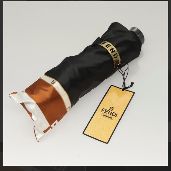 FENDI Folding Umbrella Nylon Black Brown white - Picture 3 of 13